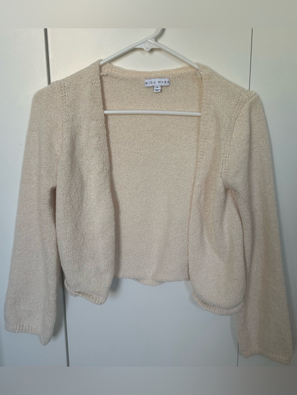MIOU MUSE Women's Cream Open-Front Knit Cardigan with Enclosures Ribbed Edges